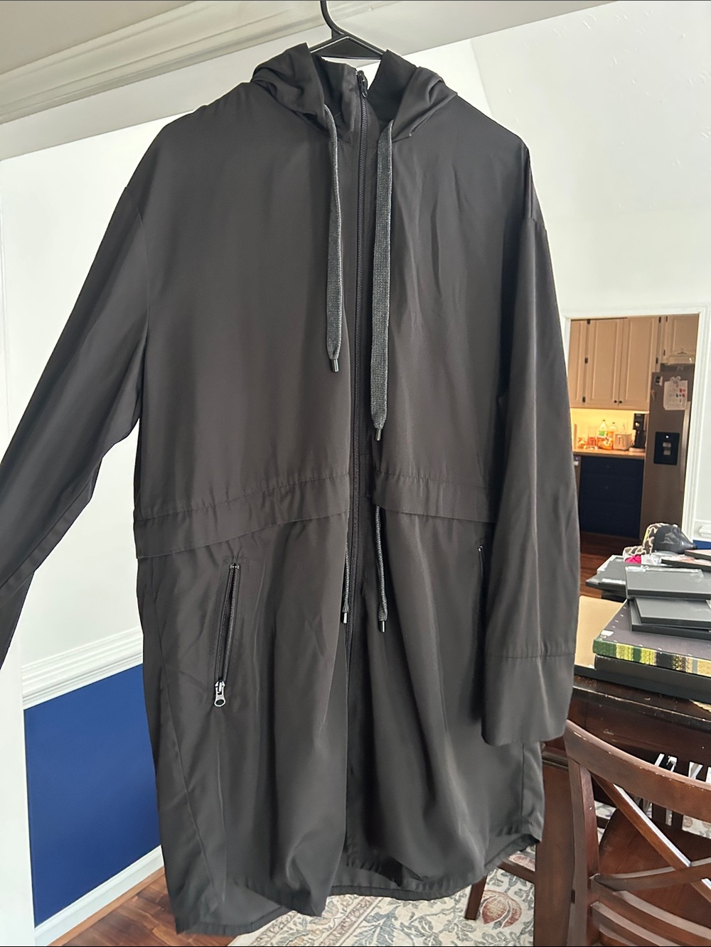Karen Kane Black Hooded Raincoat with Zip Pockets